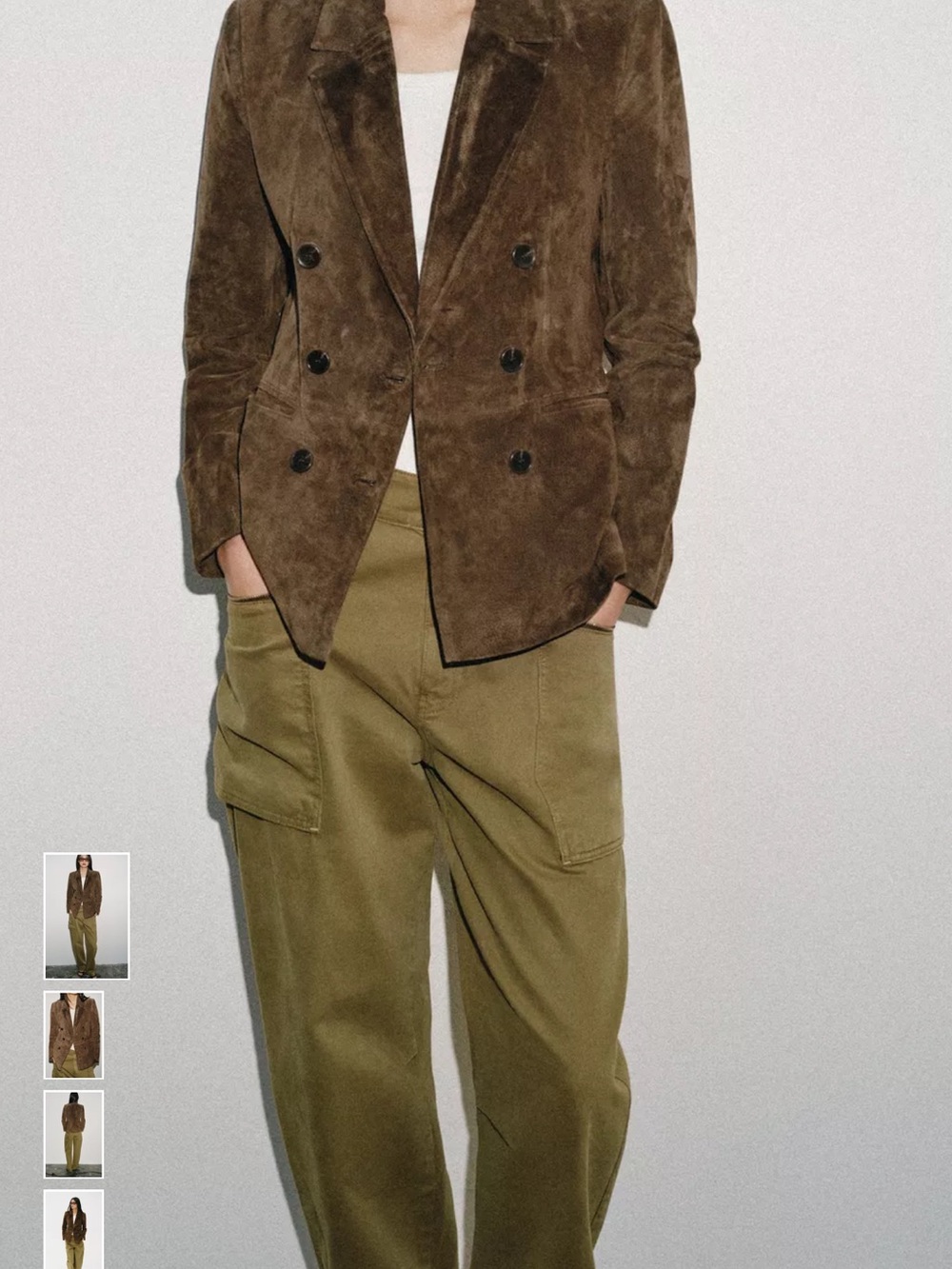 Zara Brown Suede Double-Breasted Blazer